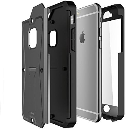 Phone Case Cover for Iphone 6 Built in Screen Protector & Kick Stand Built in Port Dust Protector Plugs 4 Colors Sield Armor By Phone Armor (Gray)