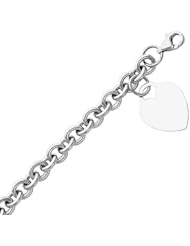 14K White Gold Heart Fashion Link Bracelet with Lobster Claw Clasp - 7.5" Inches