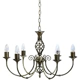 Globe Berkley Six-Light Chandelier, Antique Brassw with Exposed Bulbs #61123