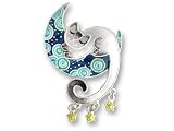 Clearly Charming Moon Cat Sterling Silver and Enamel Pin by Zarah