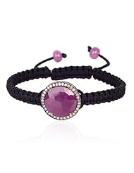 18kt Gold Diamond Pave Gemstone Charm Macrame Stretch Bracelet Silver Friendship Jewelry