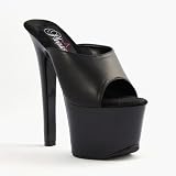 SKY 7 Inch Spike Heel Platform Sandal Shoes Black Leather/Black Pleaser
