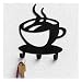 Coffee House Cup Java Silhouette Wall Mounted Key Hook Art Metal Mug Home Decor