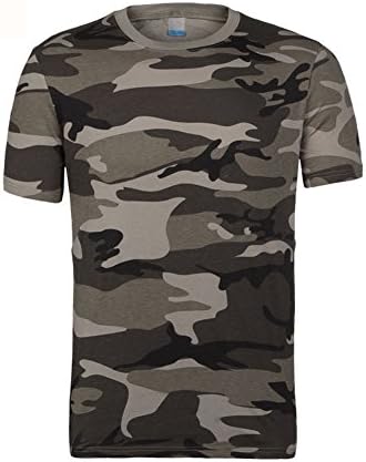TECTOP Men's 100% Polyester Army Style Short Sleeve Sports T-Shirt Camo Grey L