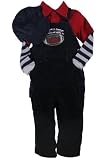 B T Kids Baby Boys Navy Blue Corduroy Football Overall Pant Set with Matching Hat