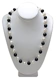 .925 Sterling Silver Onyx Gemstone & Fresh Water Pearl 16" 18" 20" 22" 24" Necklace
