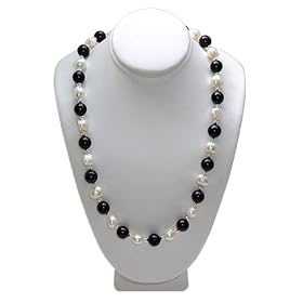 .925 Sterling Silver Onyx Gemstone and Fresh Water Pearl 16 18 20 22 24... by Gem Avenue