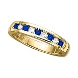 14K Yellow Gold 0.14 ct. Diamond with Alternating 1/4 ct. Sapphire Wedding Band (Highest Quality)