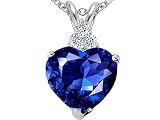 2.06 cts Created Sapphire and Genuine Diamond Heart Pendant - 14kt White or Yellow Gold