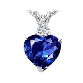 2.06 cttw Created Sapphire and Genuine Diamond Heart Pendant - 14kt White or Yellow Gold