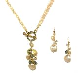 Pearlstone 14K Gold Filled Toggle Front Necklace and Matching Earrings with Freshwater Champagne Pearls