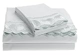 Touch of Paradise Heartfelt Dream 270-Thread-Count 100% Cotton Embroidered Cal King Sheet Set, Mint