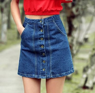 (ALLURE) デニム 台形 ミニ スカート Aライン フロントボタン AF0510