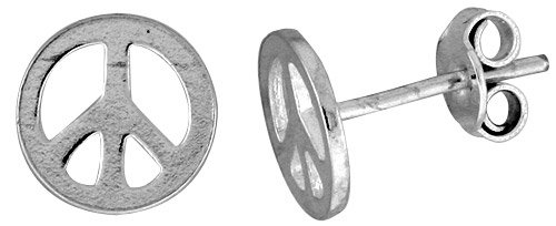 Childrens Toyshop  Jewelry : 5/16" (8 mm) Sterling Silver Peace Sign Earrings