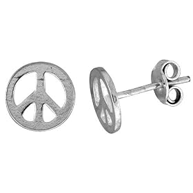 5/16" (8 mm) Sterling Silver Peace Sign Earrings by 