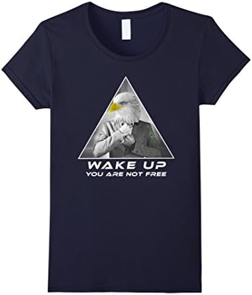 Women's American Illuminati T Shirt - Wake Up You are Not Free Medium Navy