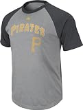 MLB Boys' Pittsburgh Pirates Junior League Short Sleeve Raglan Overdyed Tee (Charcoal Heather/Steel Heather, Large)