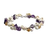 Eve's Addiction Freshwater Pearls and Amethyst Genuine Stone Bracelet