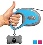 Retractable Dog Leash - FREE Bonus Waste Bag Holder & 2 FREE eGuides - 16' NO BURN Lead - Pets up to 44 lbs - Easy One Button Brake & Lock Safety System - Large Ergonomic Handle - Built to Last!
