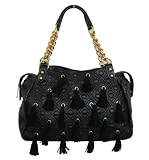Marina Black Quilted effect Faux Leather Shoulder Bag with Tassel Detail -- SwankySwans
