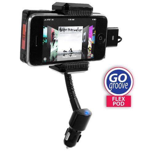 GOgroove FlexPod+ Car Mount System with NEW Signal Intensifying FM Transmitter and Charger for Apple iPhone 4 / iPhone 3G / 3GS / iPod / touch / nano / classic - Hands-Free iPhone Call Capability - DC Grip-Stabilizing Mount Design
