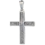 10ct White Gold Diamond Cross Pendant, w/ 0.20 Carat Brilliant Cut Diamonds, 1 1/8 in. (29mm) tall