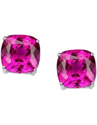 Tommaso Design (tm) 7mm Cushion Cut Created Pink Sapphire Earrings Studs in 14 kt White Gold