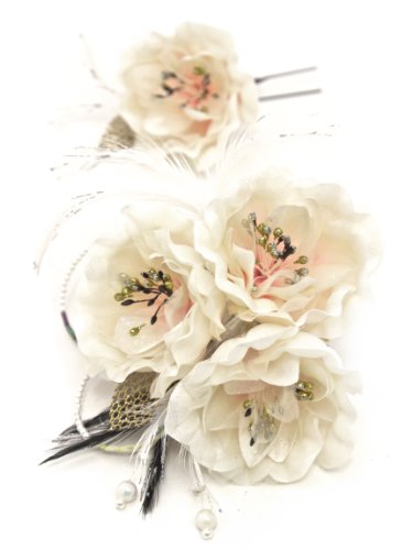 髪飾り 2点セット 白 ホワイト 花 羽 [成人式/振袖/卒業式/袴/着物/和装]