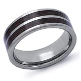 Wood Inlay Tungsten Wedding Band Ring Sizes 8 to 12