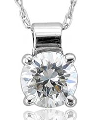 14k White Gold Solitaire Diamond Pendant Necklace (HI, I, 0.50 carat)