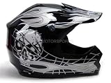 Youth Black Silver Skull Flame Motocross Off-road MX ATV Helmet (Large)
