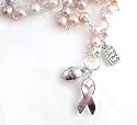 Sterling Silver Freshwater Pearl Breast Cancer "Survivor" Ribbon Multiple Charms Necklace, 16"