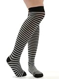 Black and Charcoal Striped Womens Fun Over the Knee Socks
