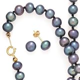14K 5.5-6mm Black F.w. Knottedpearl Set, 18 7 and Earrings