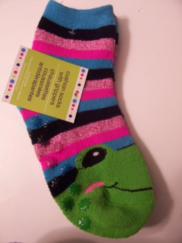 Max Grey Children's Cushion Socks with Grippers ~ Glittery Frog (Size 6-8, Shoe Size 10.5-4)