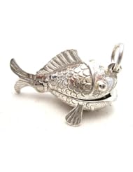 Welded Bliss Sterling 925 Silver Fish, Opening To Show Fisherman Fishing Charm. WBC1096