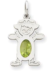 14K White Gold Girl 7x5 Oval Genuine Peridot-August