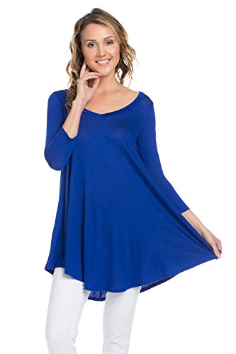 Frumos Womens 3/4 Sleeve Comfy V-Neck Tunic Top