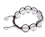 Tibetan Knotted Bracelet - Crystal W/ Brown String - Bead Size: 14mm, Adjustable Length