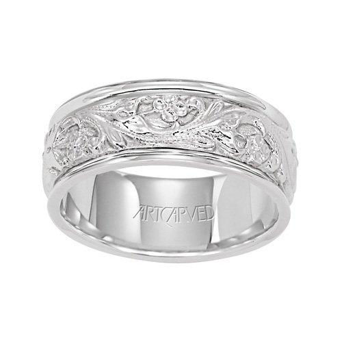 ArtCarved Lyric White Gold Mens Wedding Band 8.0mm #11-WV4309W_G