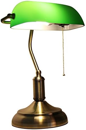 Hile Lighting KU300035 Traditional Style Banker's Desk Lamp with Green Glass Shade
