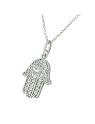 Sterling Silver Womens Hamsa Evil Eye White Crystals CZ Pendant Necklace