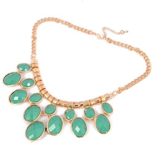 Fashion Golden Jewelry Blue Resin Chain Short Style Pendant Necklace