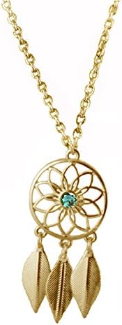 Goldtone Tribal Dream Catcher Necklace with Clear Ice Crystal - 18" Chain & Gift Box