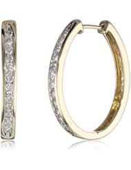Womens 10k Gold Round-Cut Diamond Oval Shape Hoop Earrings (1 cttw, I-J Color, I2 Clarity)