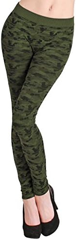 GaryM Women's Full Length Printed Pattern Leggings Army Olive O/S