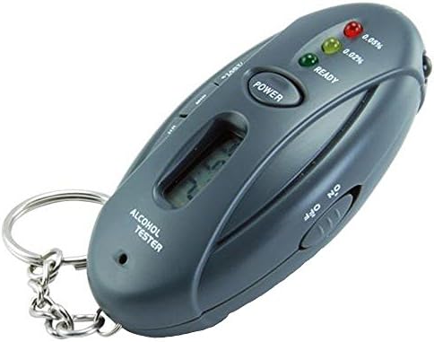Giveumore Multifunctional 3 in 1 Mini Personal Pocket Alcohol Breath Tester Breathalyzer Analyzer LCD Digital Timer LED Flashlight Torch Keychain 3 LED Indicator Black