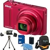 Nikon COOLPIX S9100 12MP Red Digital Camera 8GB Bundle - Includes COOLPIX S ....