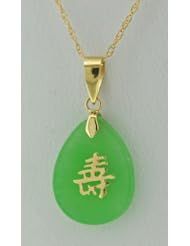 14K Yellow Gold Jade Pear Shape "Long Life" Symbol Charm