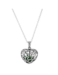 Sterling Silver May Birthstone Emerald Green Cubic Zirconia Filigree Heart Shape Pendant/Necklace 18 Inches 925 Silver Chain